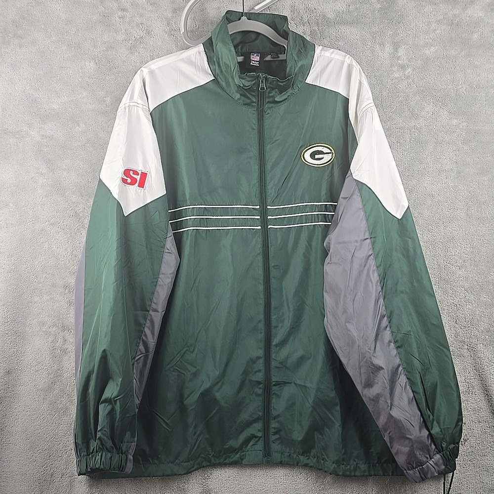 NFL Packers Windbreaker Jacket Mens Size‎ 2XL Lightweight Coat Green Bay Reebok